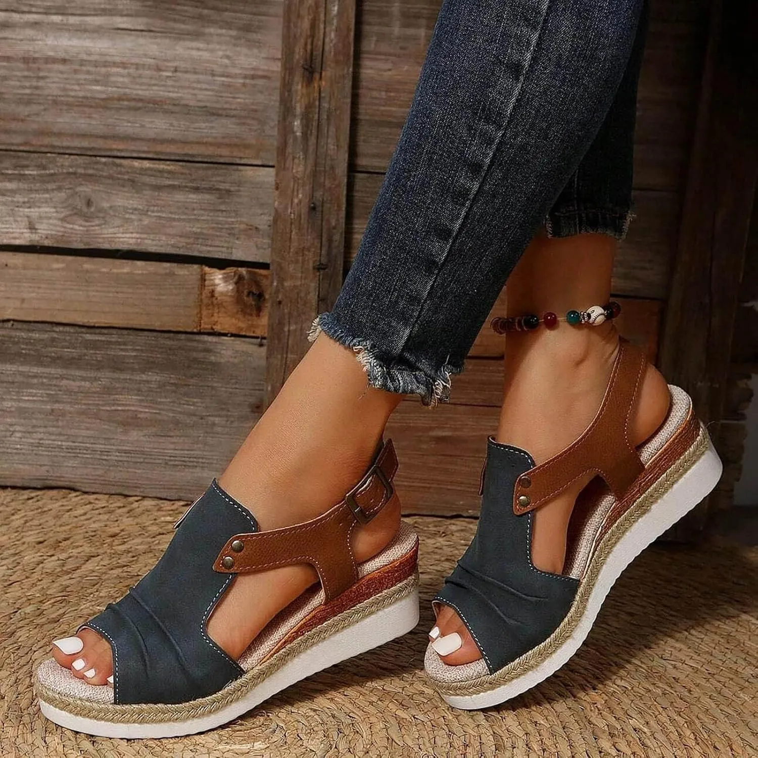 Orthopedic Sandals for Women Casual Non Slip Wedge Sandals Open Toe Slingback Ankle Strap Metal Buckle Summer Shoes for All Occasions: Casual, Work, Party