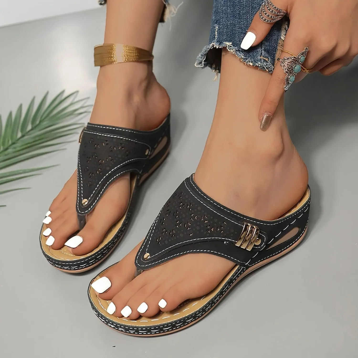 Orthopedic Sandals for Women, Women Summer Comfortable Sandals Arch Support Wedge Sandals 2025 Flip Flops Sandals