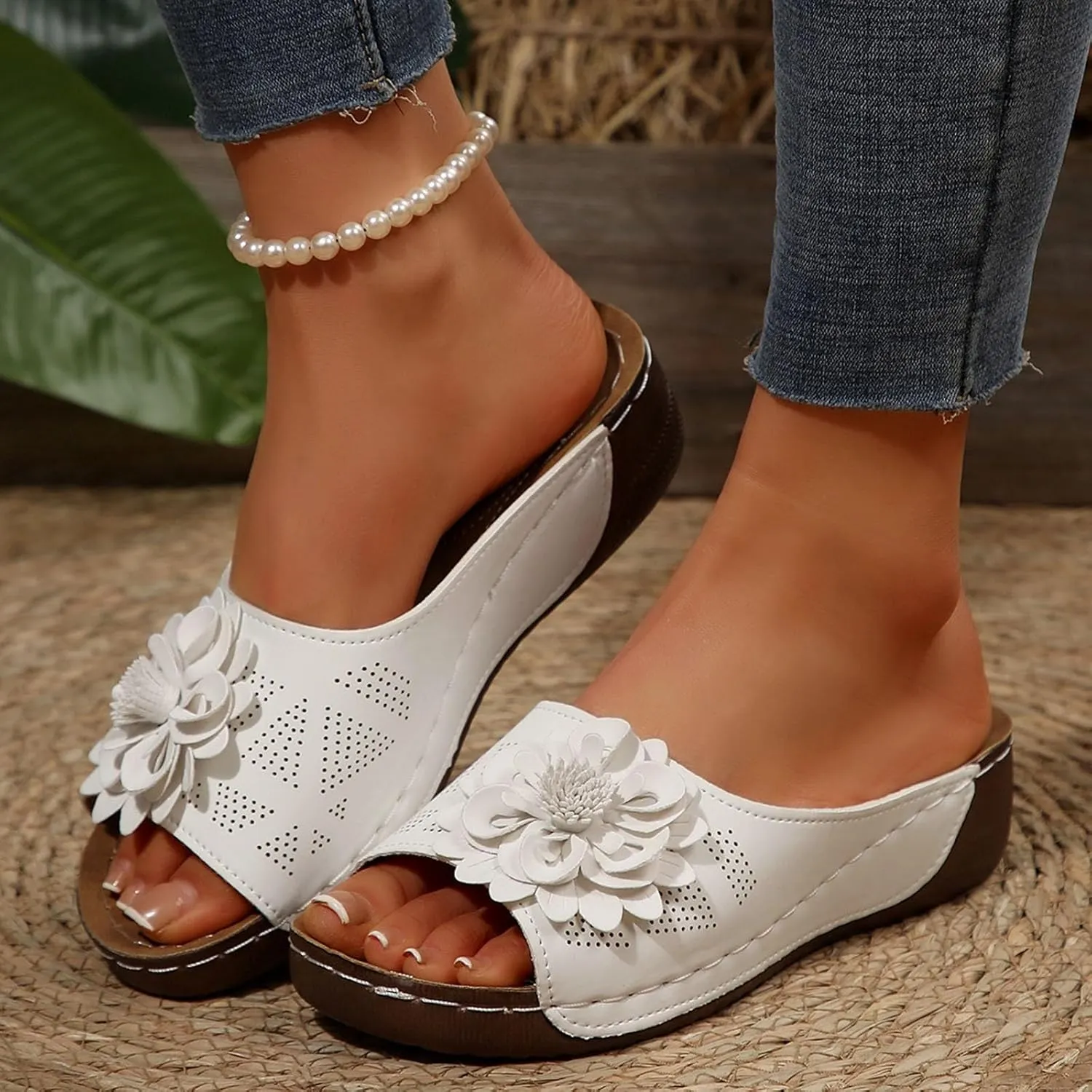 Orthopedic Wedge Sandals for Women Dressy Summer 2025 Ladies Open Toe Platform Arch Support Slip on Slides Comfortable Outdoor Shoes Casual Comfy Slides Flat Beach Sandals