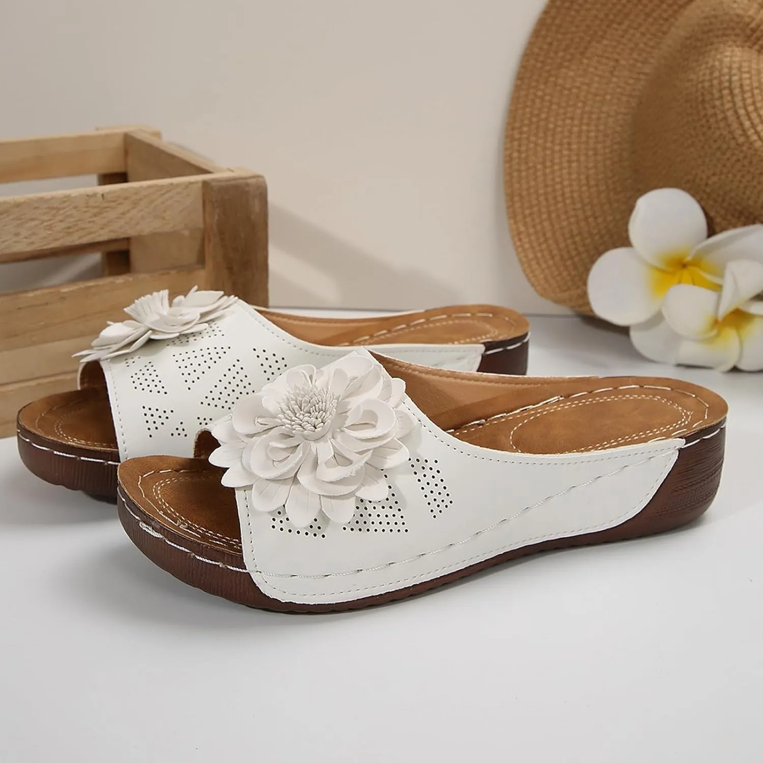 Orthopedic Wedge Sandals for Women Dressy Summer 2025 Ladies Open Toe Platform Arch Support Slip on Slides Comfortable Outdoor Shoes Casual Comfy Slides Flat Beach Sandals