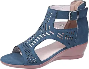 Orthopedic Wedge Sandals for Women Open Toe Walking Sandals Ankle Strap Wide Width Platform Wedge with Arch Support