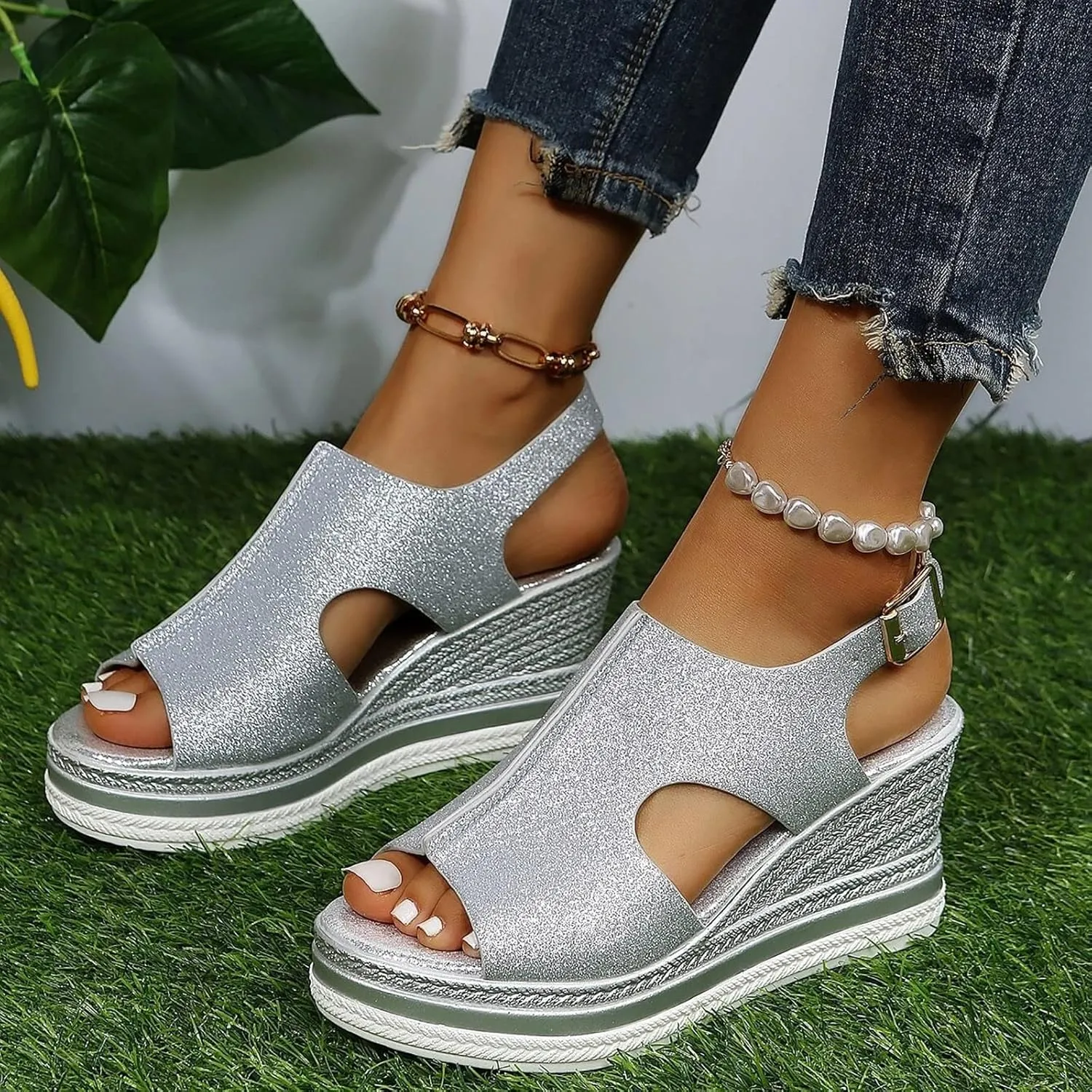 Orthopedic Wedge Sandals for Women Summer Dressy Platform Open Toe Ankle Strap Espadrille Sandals Casual Strappy High Wedges Beach Sandals Dress Shoes Comfortable Outdoor Boho Sandals