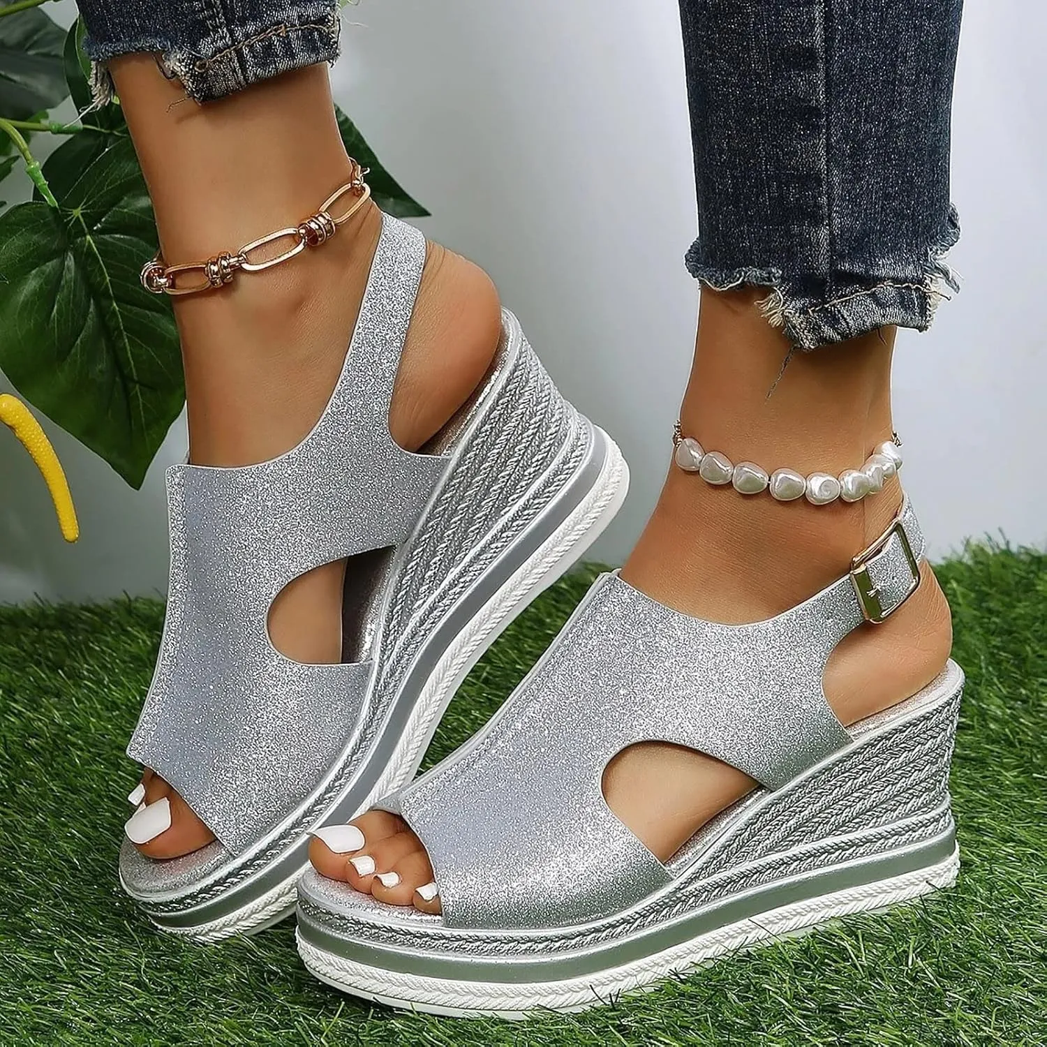 Orthopedic Wedge Sandals for Women Summer Dressy Platform Open Toe Ankle Strap Espadrille Sandals Casual Strappy High Wedges Beach Sandals Dress Shoes Comfortable Outdoor Boho Sandals