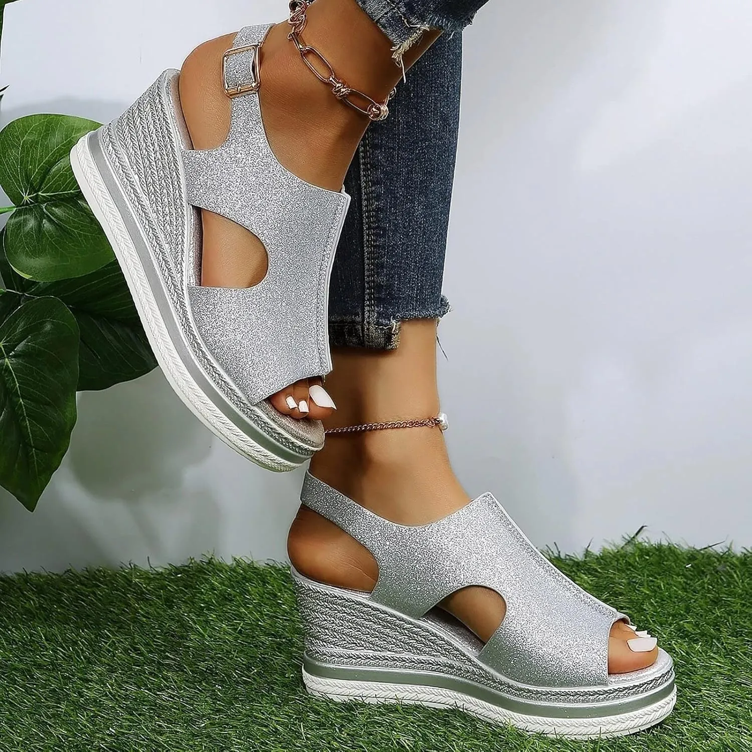 Orthopedic Wedge Sandals for Women Summer Dressy Platform Open Toe Ankle Strap Espadrille Sandals Casual Strappy High Wedges Beach Sandals Dress Shoes Comfortable Outdoor Boho Sandals