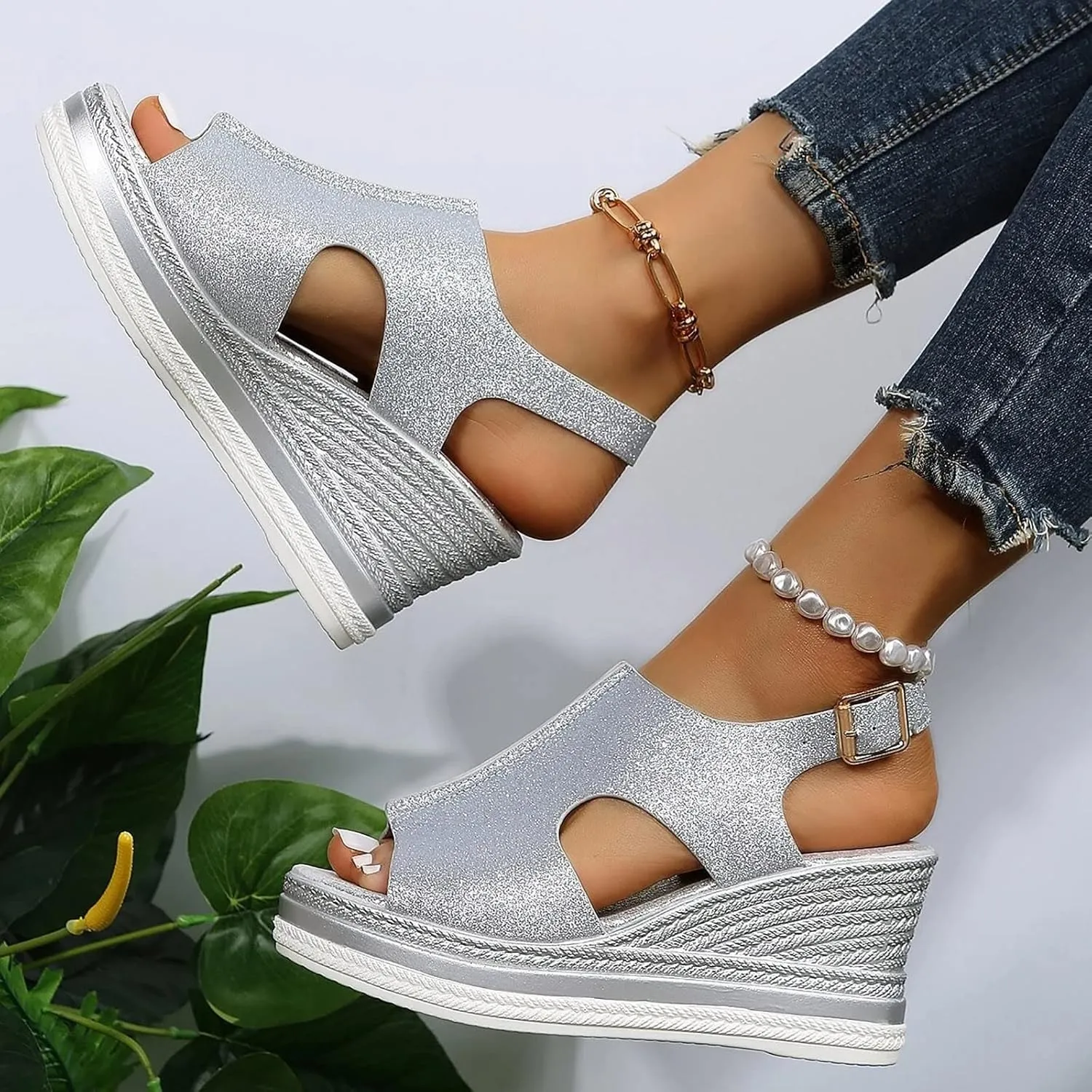 Orthopedic Wedge Sandals for Women Summer Dressy Platform Open Toe Ankle Strap Espadrille Sandals Casual Strappy High Wedges Beach Sandals Dress Shoes Comfortable Outdoor Boho Sandals