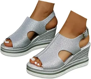 Orthopedic Wedge Sandals for Women Summer Dressy Platform Open Toe Ankle Strap Espadrille Sandals Casual Strappy High Wedges Beach Sandals Dress Shoes Comfortable Outdoor Boho Sandals