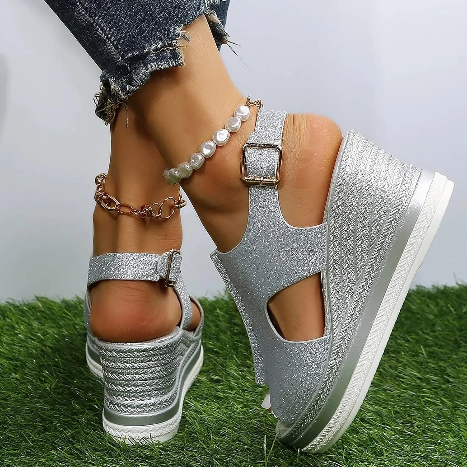 Orthopedic Wedge Sandals for Women Summer Dressy Platform Open Toe Ankle Strap Espadrille Sandals Casual Strappy High Wedges Beach Sandals Dress Shoes Comfortable Outdoor Boho Sandals