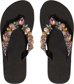 OYOANGLE Women's Rhinestone Jeweled Platform Flip Flops Boho Sparkly Wedge Thong Sandals Trendy Outdoor Slippers