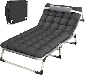 Padded Folding Camping Cot for Adults, with Ultra Comfort Mattress, 4 Gear Adjustable, for Outdoor Camping Vacation Hospital Home Office Nap