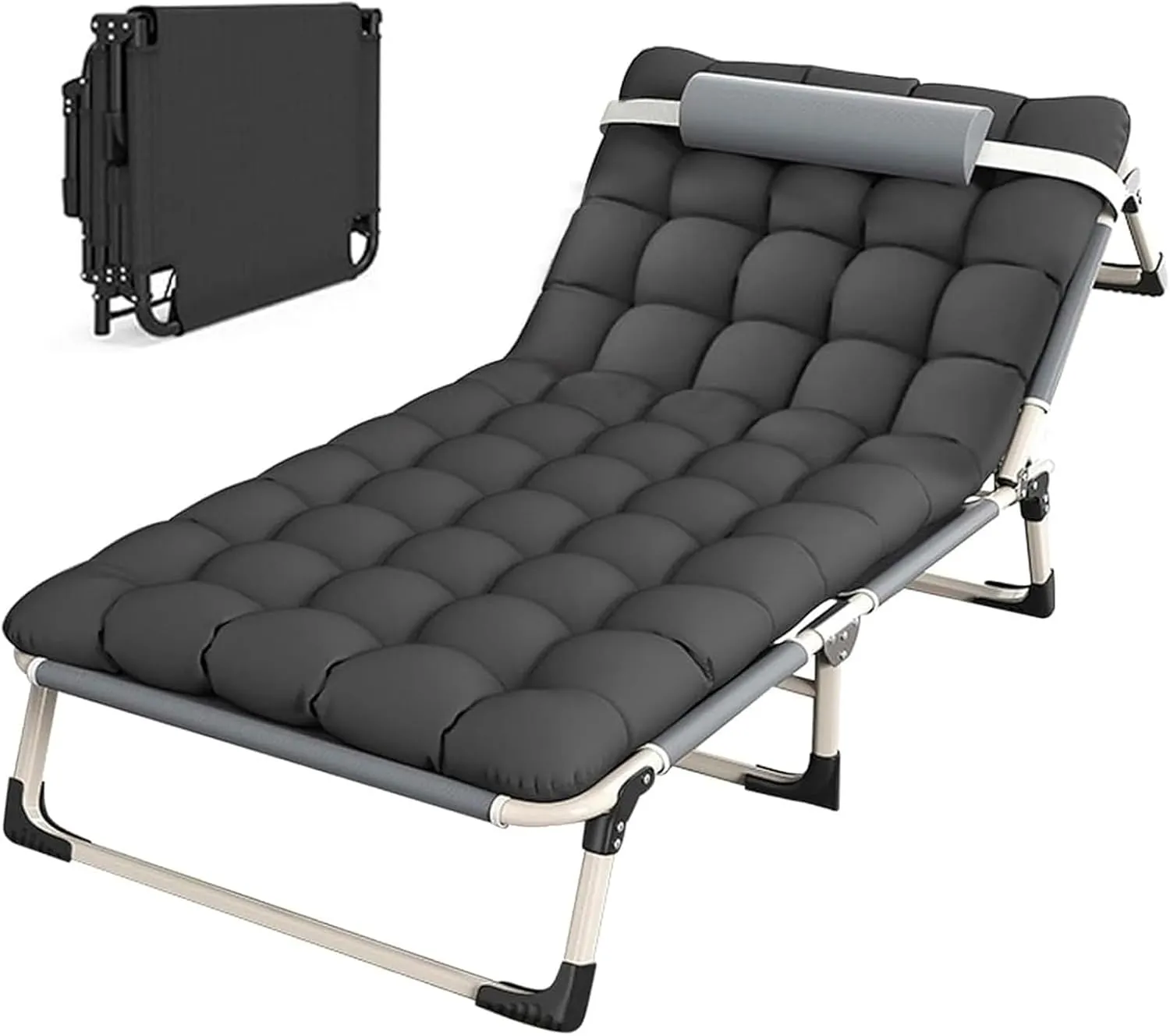 Padded Folding Camping Cot for Adults, with Ultra Comfort Mattress, 4 Gear Adjustable, for Outdoor Camping Vacation Hospital Home Office Nap