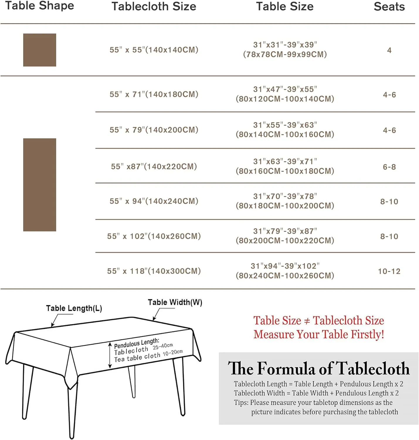Pahajim Camping Tablecloth Kitchen Table Cloth Rectangle Table Cover for Farmhouse Tablecloths with Tassels Christmas (Double Stripe Coffee, Square,55 x 55 Inch,4 Seats)