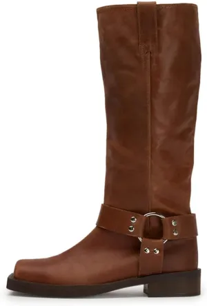 Pazzion Women Wide Calf Square Toe Mid Calf Boots Low Chunky Heel Motorcycling Riding Boot Pull On Flat Booties Daily Travel Dress Shoes Size 4-16 US