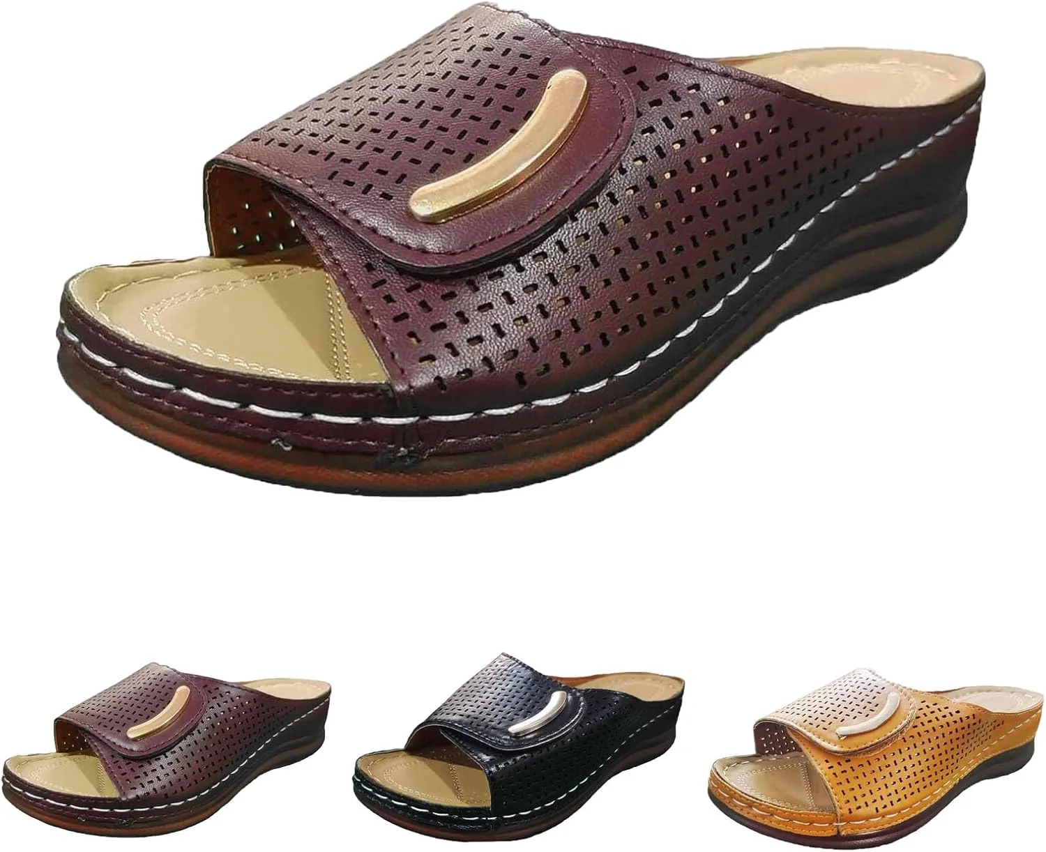 Peep Toe Hollow Out Orthopedic Slippers, Adjustable Sandals, Summer Casual Open Toe Arch Support Wedges Platform Walking Shoes