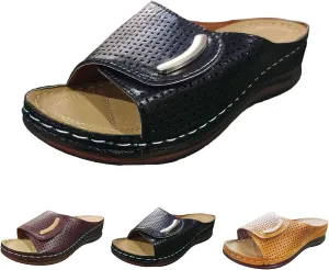 Peep Toe Hollow Out Orthopedic Slippers, Adjustable Sandals, Summer Casual Open Toe Arch Support Wedges Platform Walking Shoes