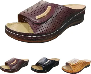 Peep Toe Hollow Out Orthopedic Slippers, Adjustable Sandals, Summer Casual Open Toe Arch Support Wedges Platform Walking Shoes