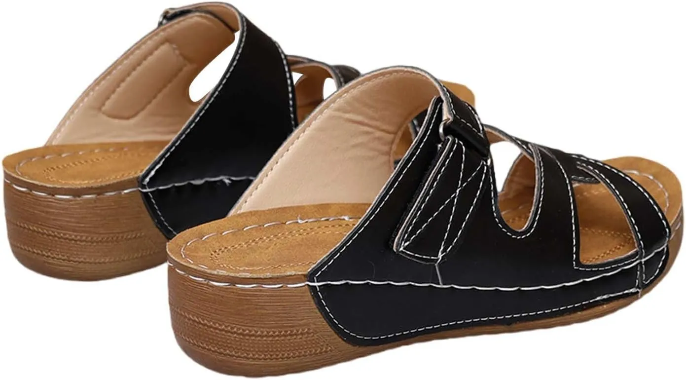 Peep Toe Wedges for Women Dressy Wide Width Orthopedic Wedge Sandals with Arch Support Walking Flip Flops