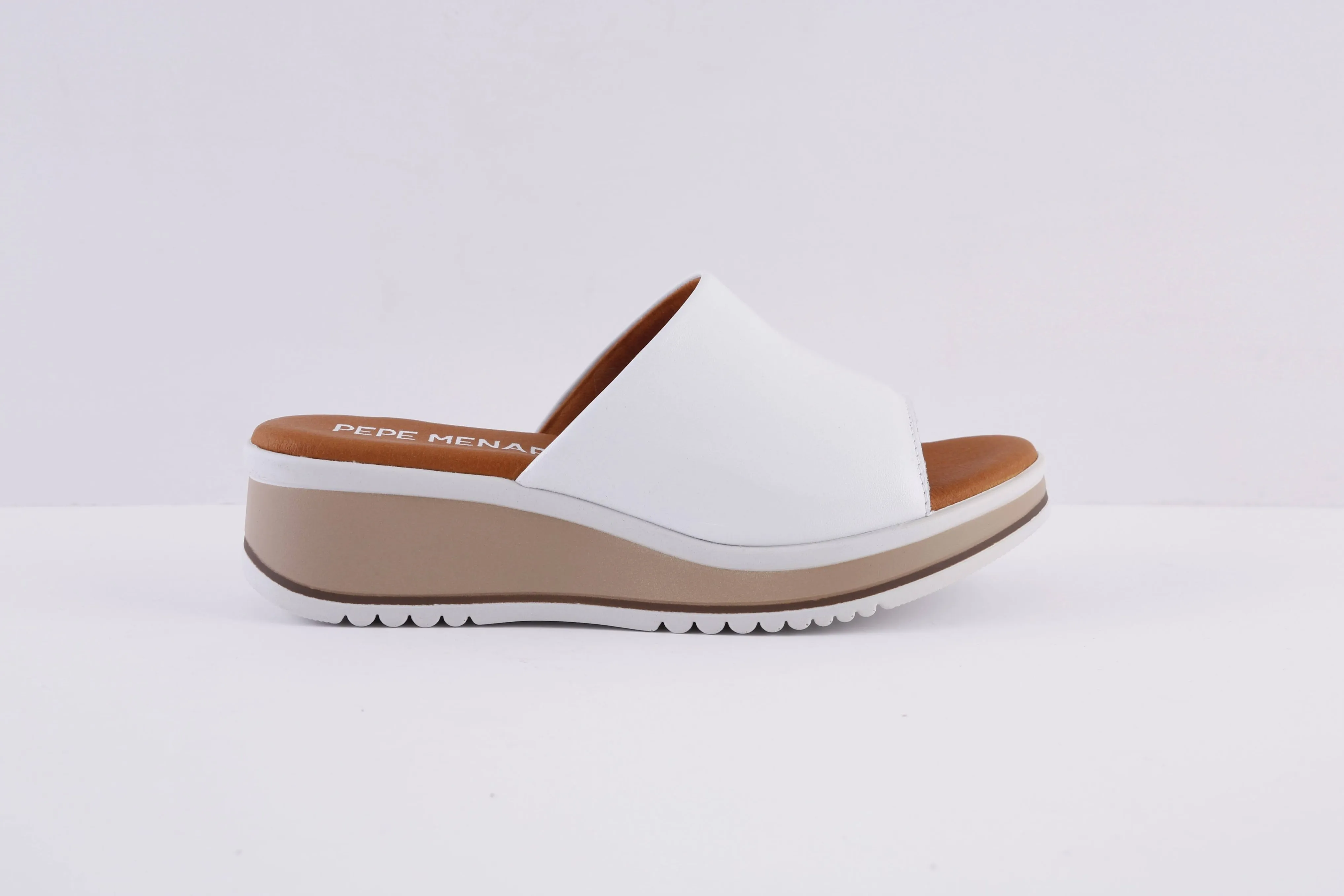 PEPE MENARGUES- 10643 MEDIUM WEDGE MULE - WHITE LEATHER