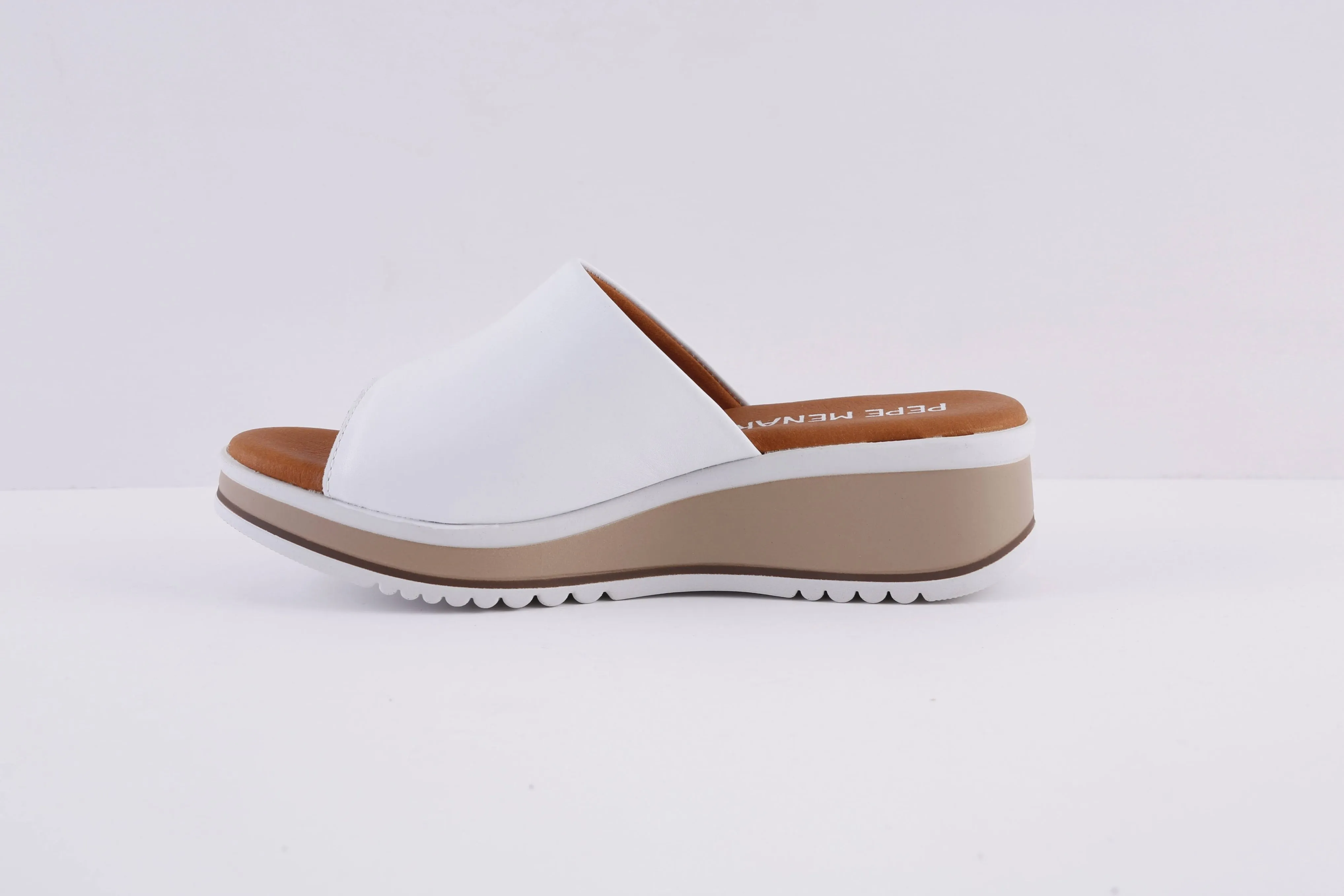 PEPE MENARGUES- 10643 MEDIUM WEDGE MULE - WHITE LEATHER
