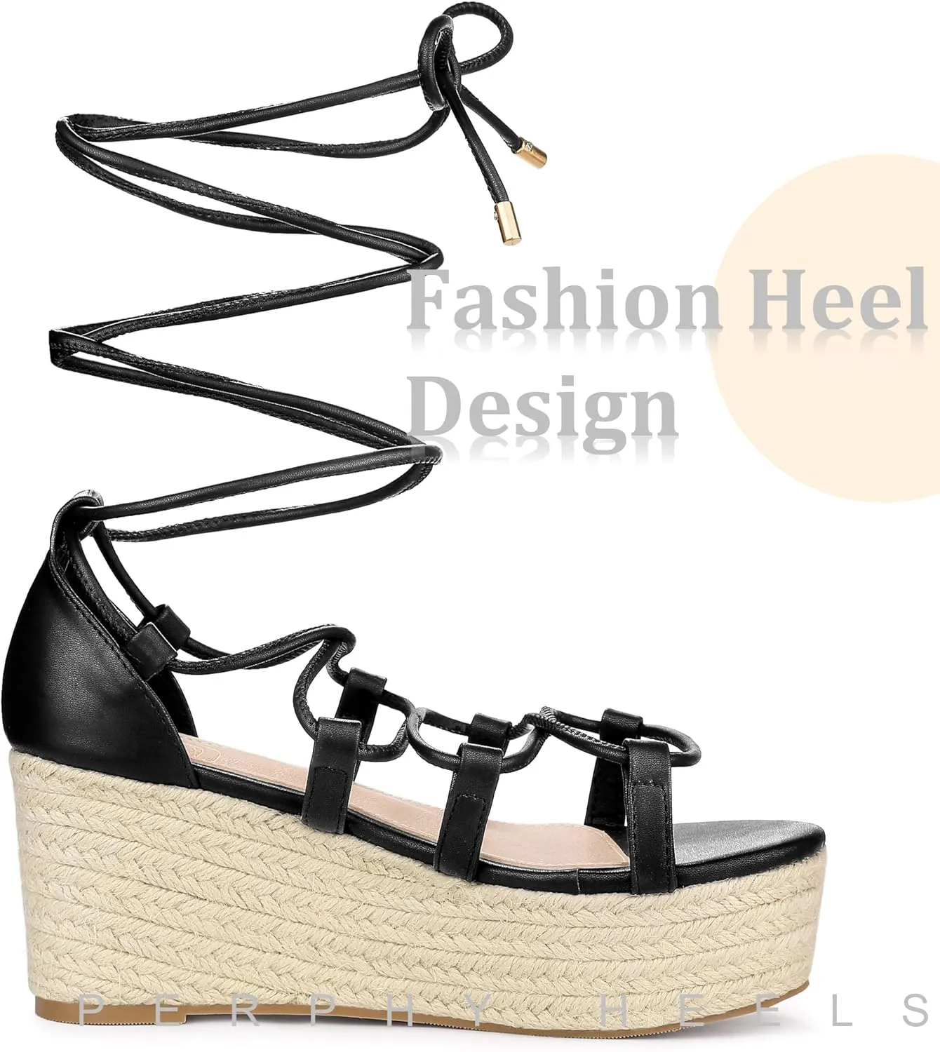 Perphy Lace Up Platform Wedge Heel Strappy Sandals for Women