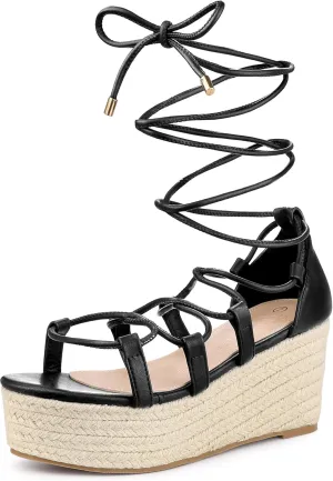 Perphy Lace Up Platform Wedge Heel Strappy Sandals for Women