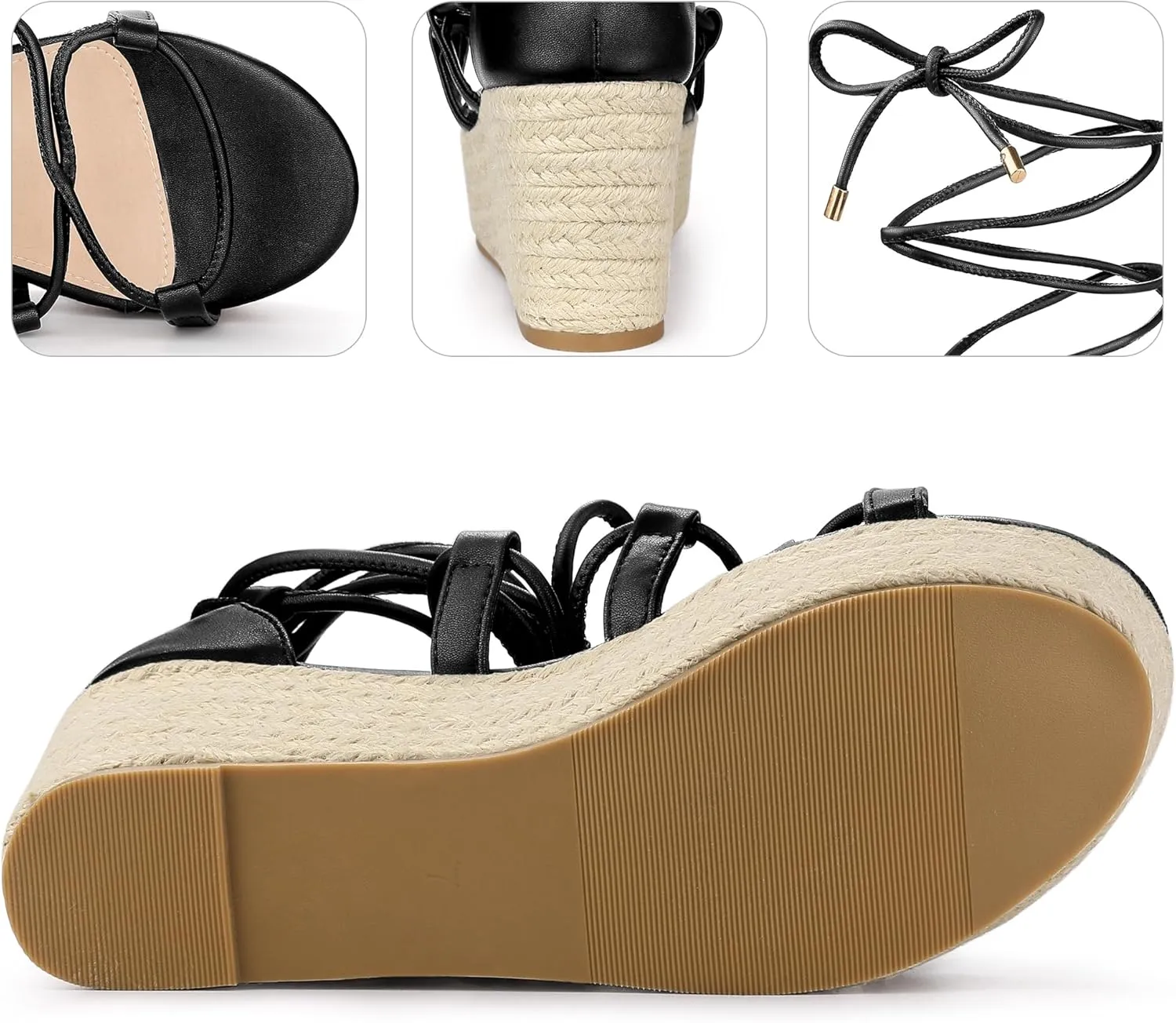 Perphy Lace Up Platform Wedge Heel Strappy Sandals for Women