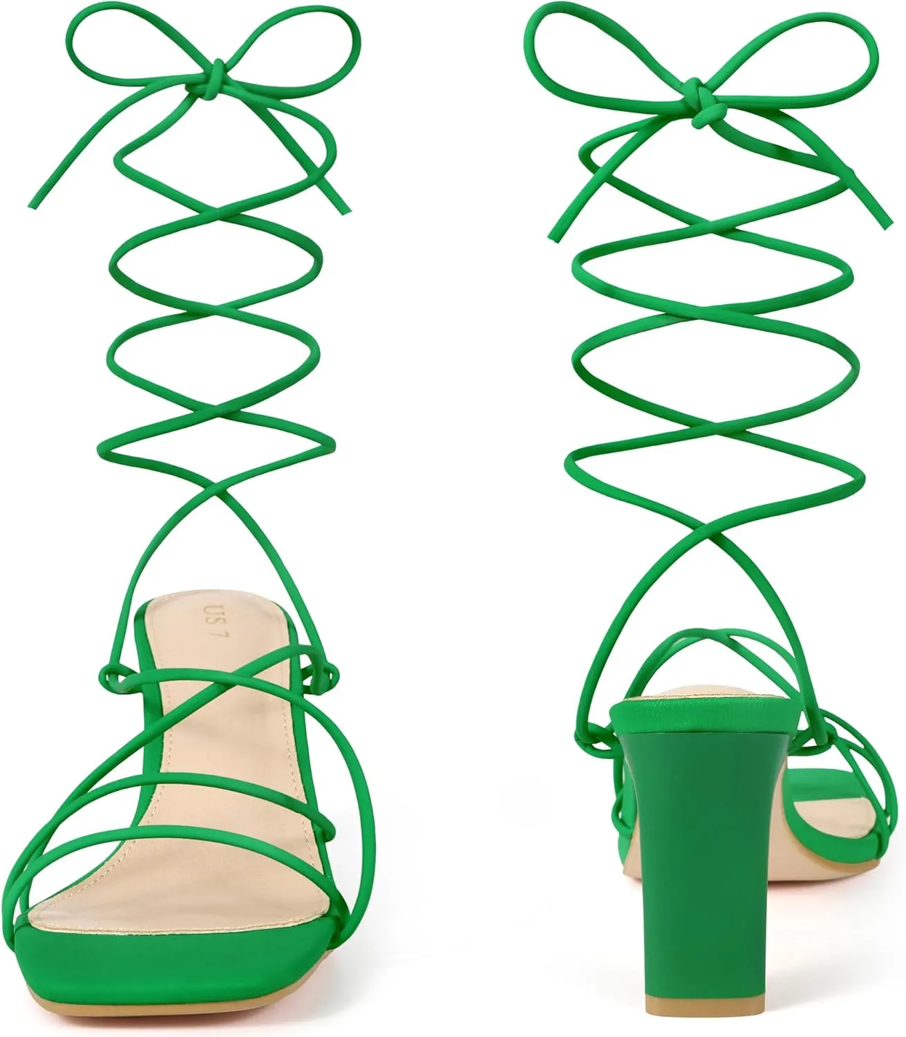 Perphy Women's Chunky Heel Wrap Up Strappy Heel Sandals with Square Toe