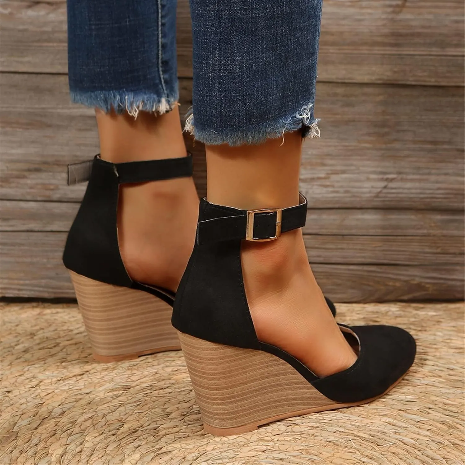 Platform Sandals Women Low Wedge Comofortable Dressy Non Slip Sandals Trendy Elegant Closed Toe Chunky Ankle Strap Walking Shoes Ladies Wedding Party Working Pump Shoes