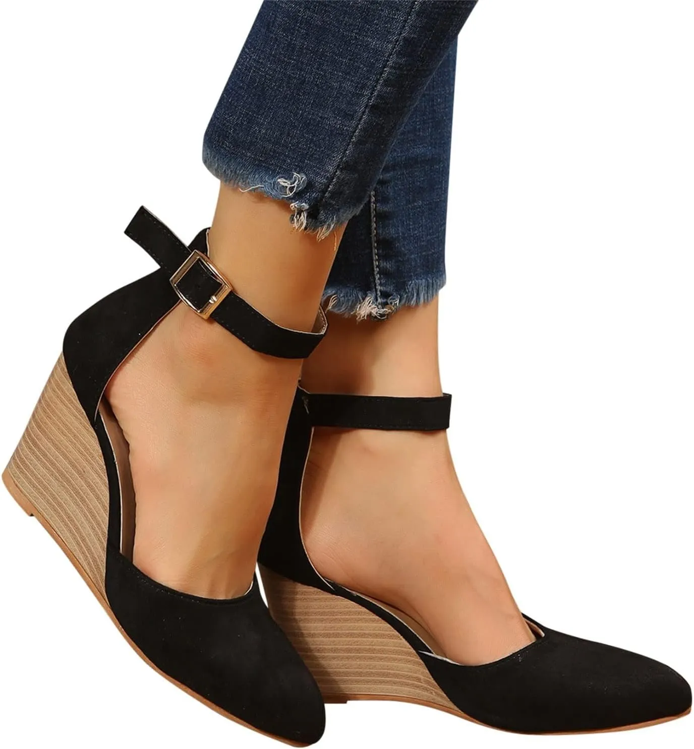 Platform Sandals Women Low Wedge Comofortable Dressy Non Slip Sandals Trendy Elegant Closed Toe Chunky Ankle Strap Walking Shoes Ladies Wedding Party Working Pump Shoes