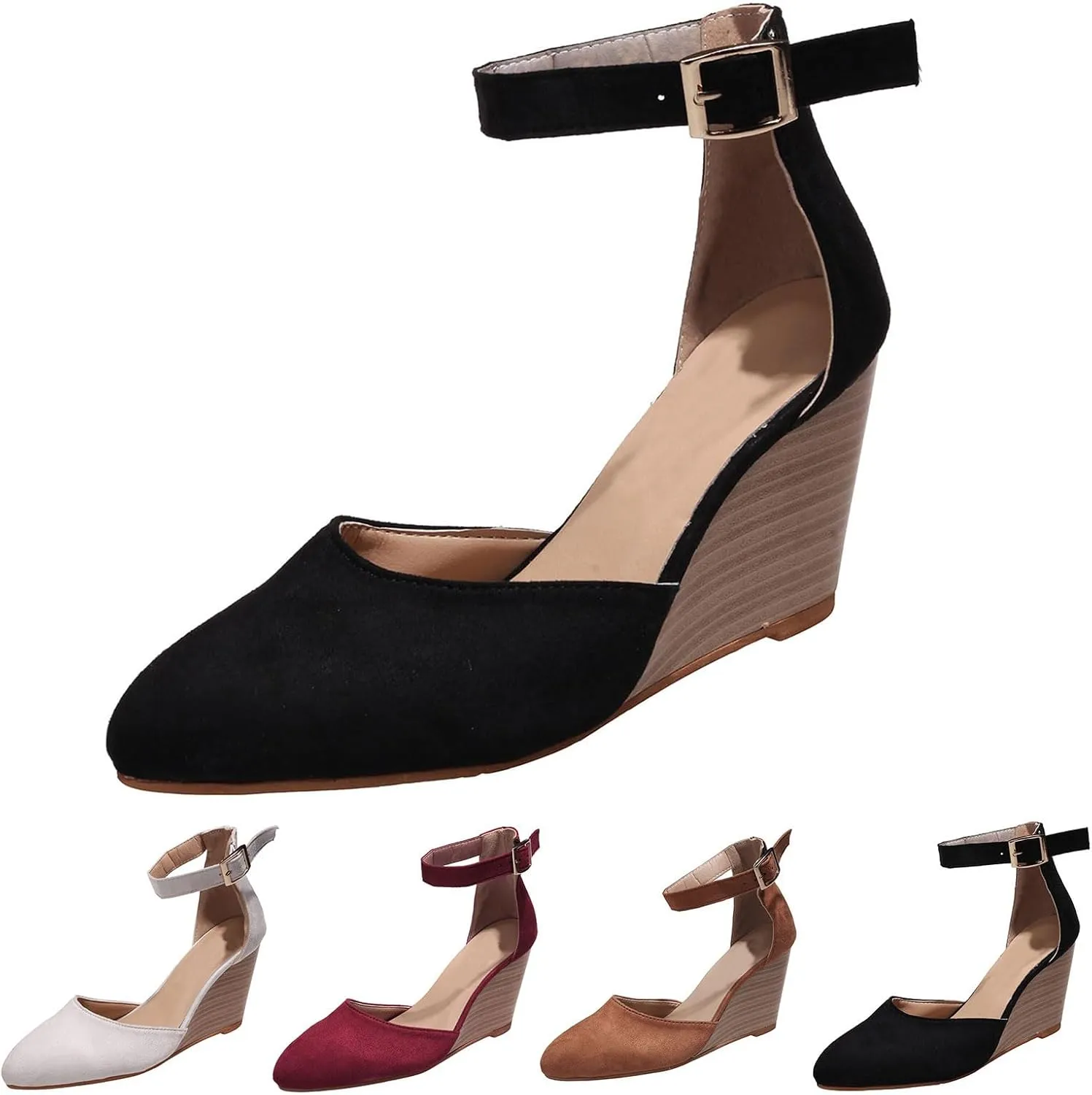 Platform Sandals Women Low Wedge Comofortable Dressy Non Slip Sandals Trendy Elegant Closed Toe Chunky Ankle Strap Walking Shoes Ladies Wedding Party Working Pump Shoes
