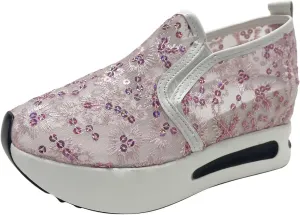 Platform Wedge Sneakers for Women 2025 Fashion Embroidery Floral Mesh Air Comfort Chunky Sole Hidden High Heels Slip On Loafers Breathable Walking Shoes with Arch Support