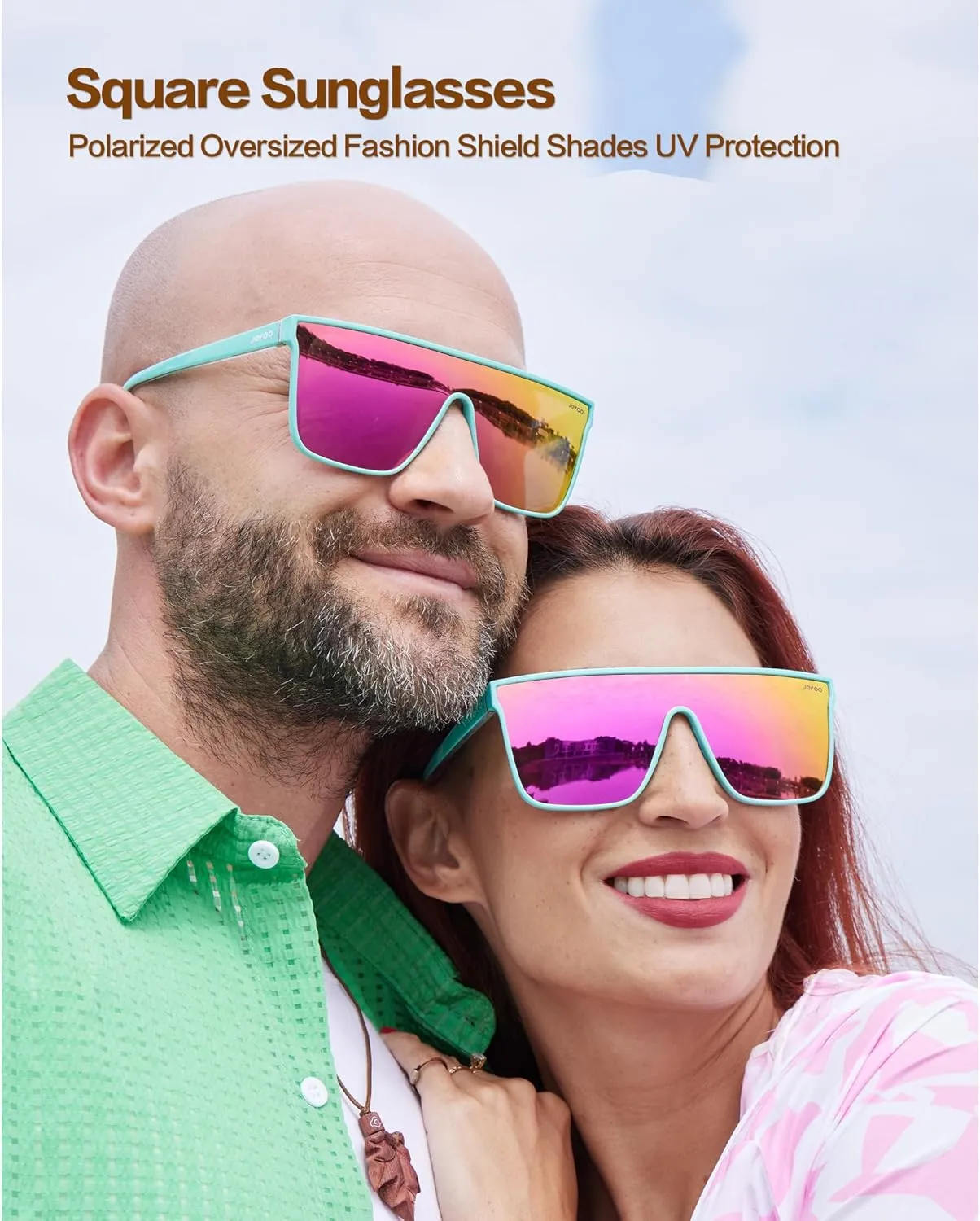 Polarized Square Sunglasses for Women Men Oversized Fashion Siamese Lens Style Flat Top Shield Shades UV Protection
