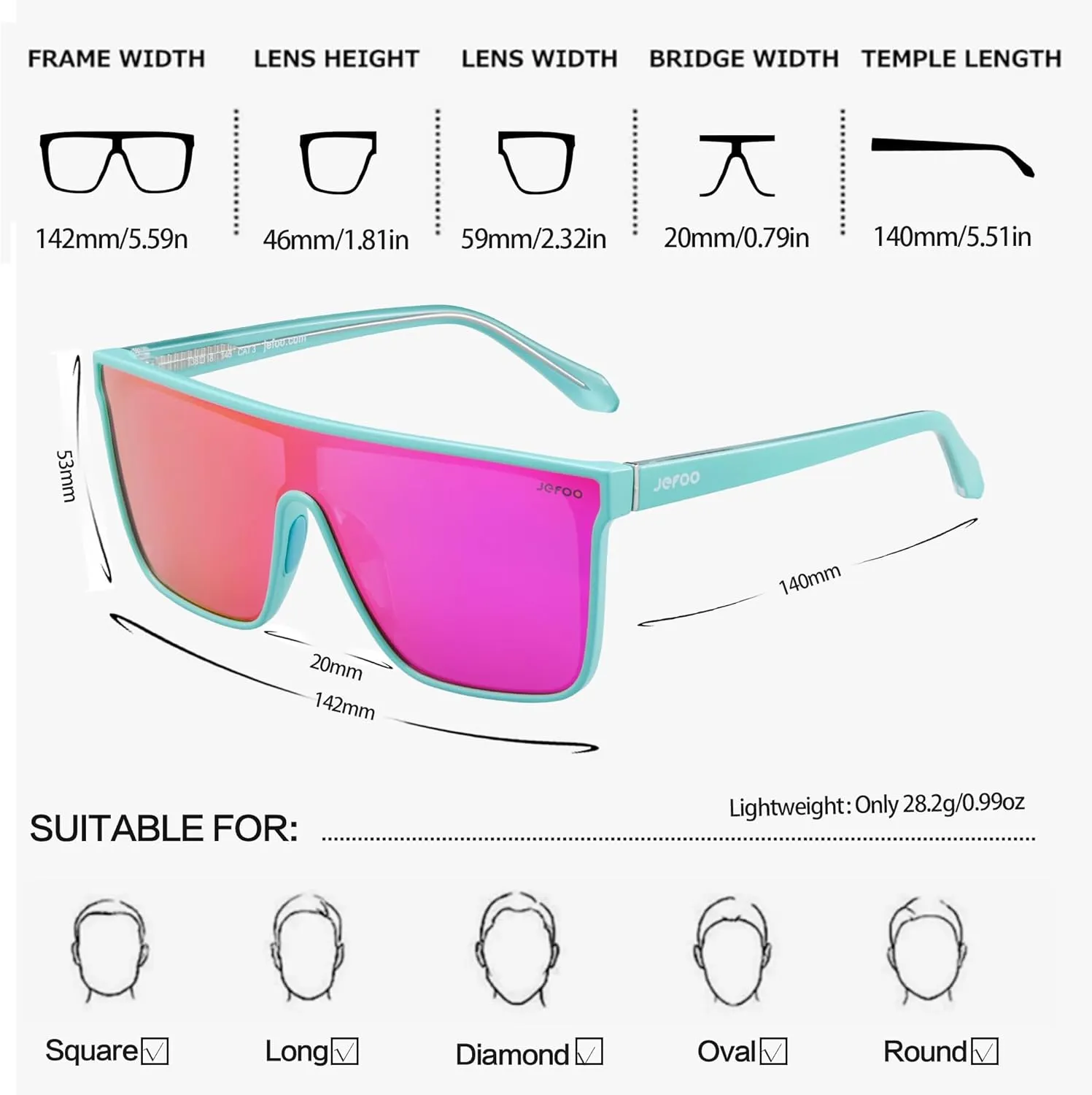 Polarized Square Sunglasses for Women Men Oversized Fashion Siamese Lens Style Flat Top Shield Shades UV Protection