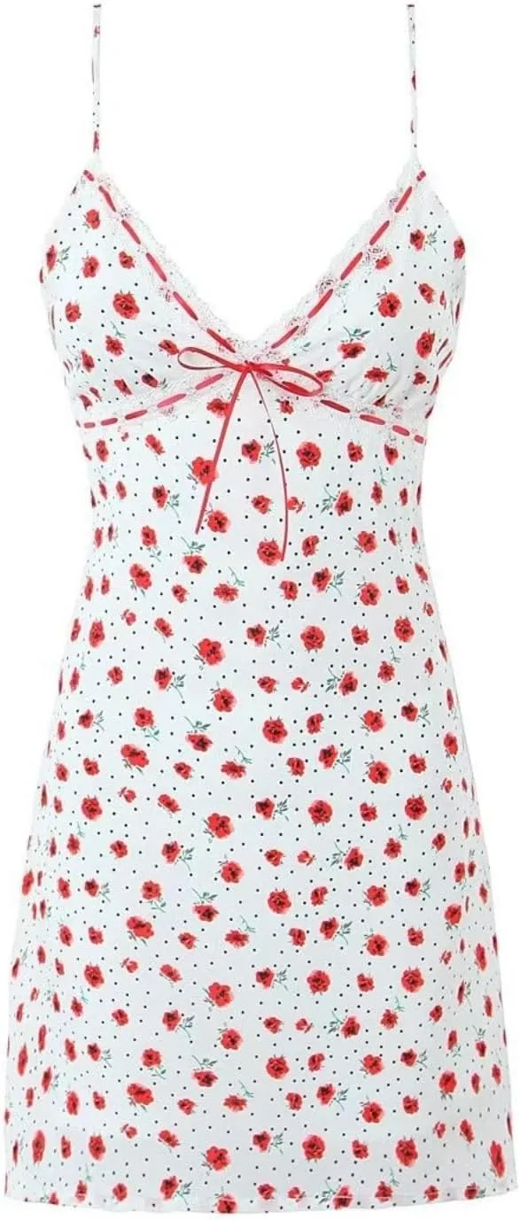 Polka Dot Dress for Women Y2K Mini Picnic Aesthetic Milkmaid Floral Country Concert Spaghetti Club Cocktail Outfits