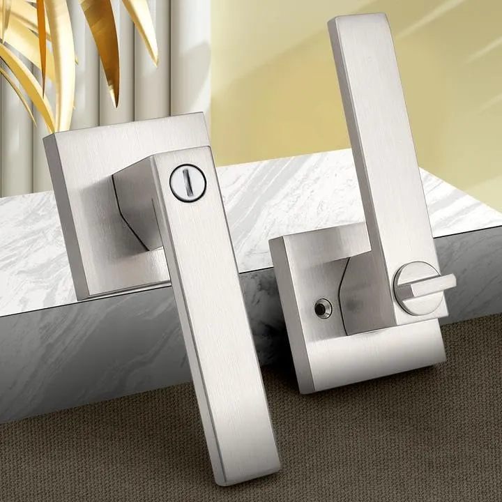 Probrico Interior Brushed Nickel Door Handle, Heavy Duty, Flat Square Privacy Door Handles, Keyless Door Levers Lockset for Bedroom and Bathroom (1 Pack, Modern)