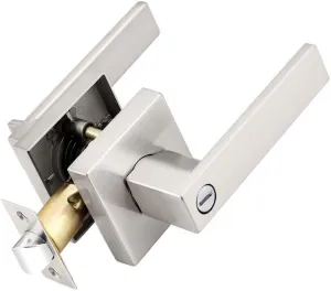 Probrico Interior Brushed Nickel Door Handle, Heavy Duty, Flat Square Privacy Door Handles, Keyless Door Levers Lockset for Bedroom and Bathroom (1 Pack, Modern)