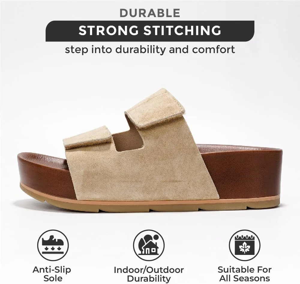 Project Cloud Genuine Leather Platform Sandals Women Footwear - Beach Summer Wedges with Comfortable Memory Foam Insole - Non Slip & Lightweight Wedge Sandals for Women 2025