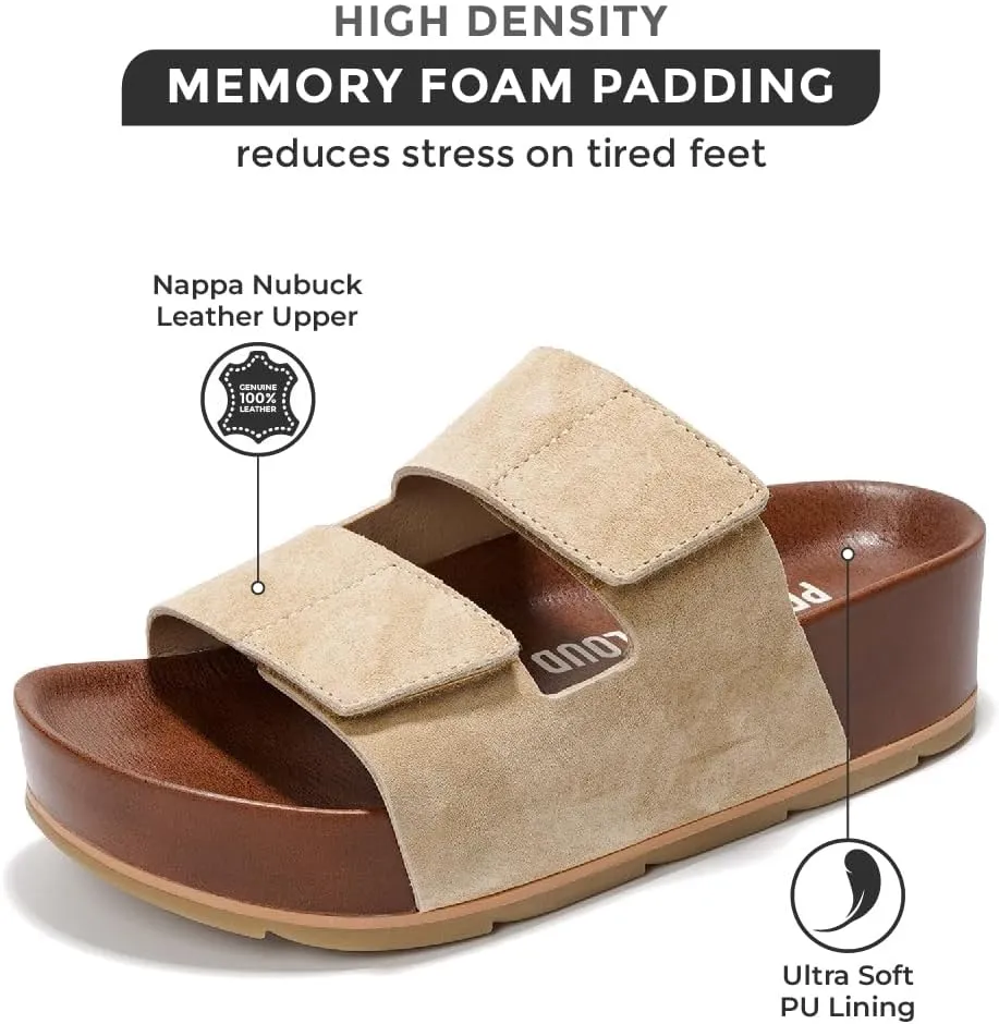 Project Cloud Genuine Leather Platform Sandals Women Footwear - Beach Summer Wedges with Comfortable Memory Foam Insole - Non Slip & Lightweight Wedge Sandals for Women 2025