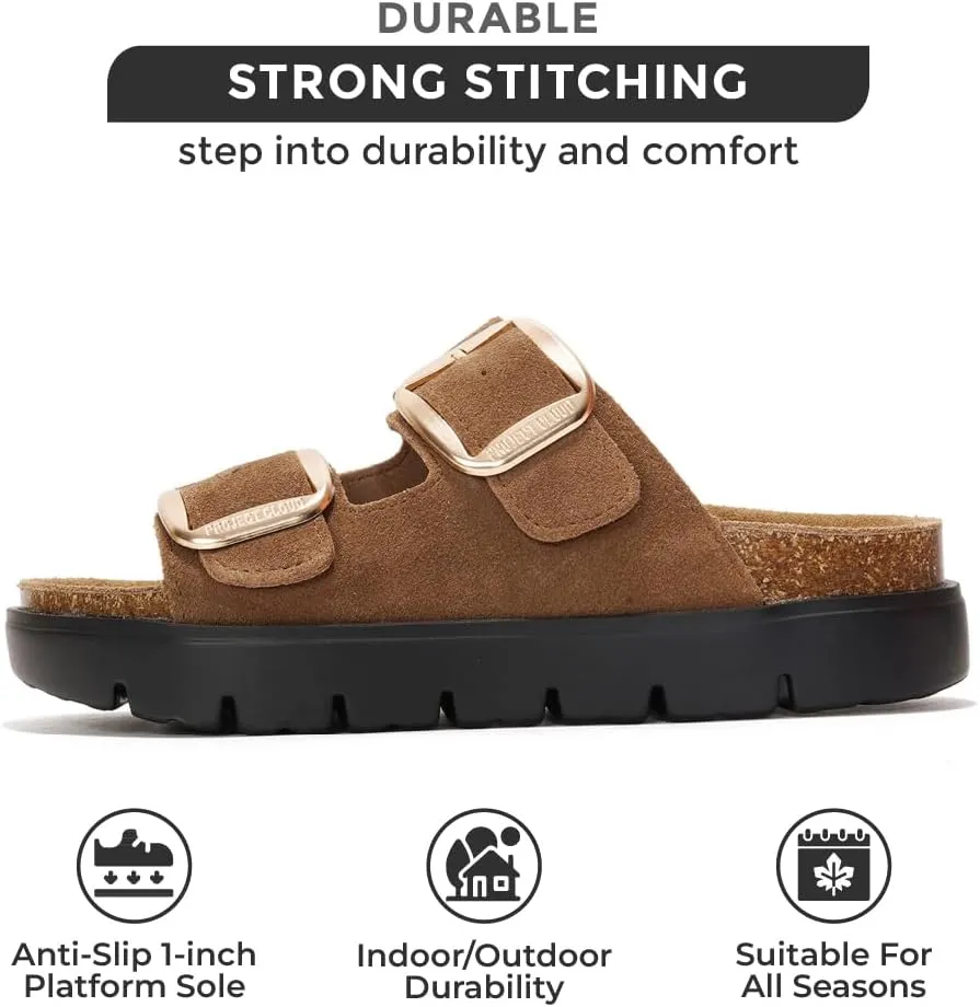 Project Cloud Genuine Leather Platform Sandals Women Footwear - Wedge Chunky Sandals Womens sandals with Memory Foam Insole and Cork Footbed (GREECECHUNKY)