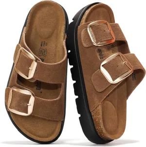 Project Cloud Genuine Leather Platform Sandals Women Footwear - Wedge Chunky Sandals Womens sandals with Memory Foam Insole and Cork Footbed (GREECECHUNKY)