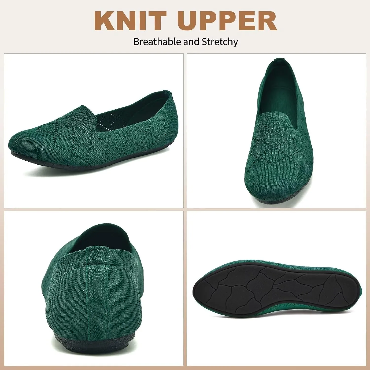 Puxowe Ballet Flats for Women - Stretch Knit Slip-On Low Wedge Shoes, Soft Round Toe Design for Office, Travel & Daily Walking