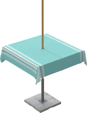 QueenKer Outdoor Tablecloth with Umbrella Hole, Farmhouse Teal White Stripe Square Tables Waterproof Tabletop Collection for Patio, Garden, Picnic, Camping, Dining 54 x 54 inch
