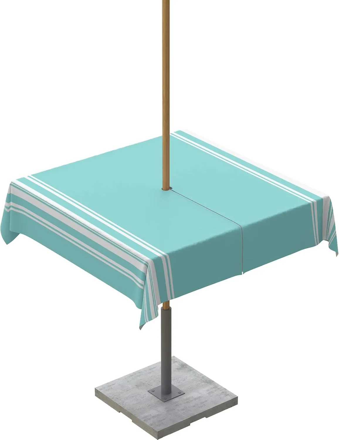 QueenKer Outdoor Tablecloth with Umbrella Hole, Farmhouse Teal White Stripe Square Tables Waterproof Tabletop Collection for Patio, Garden, Picnic, Camping, Dining 54 x 54 inch