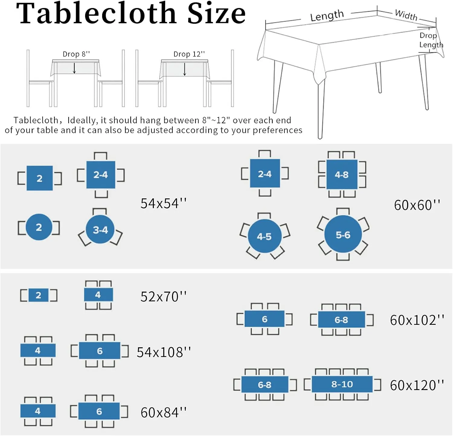 QueenKer Outdoor Tablecloth with Umbrella Hole, Farmhouse Teal White Stripe Square Tables Waterproof Tabletop Collection for Patio, Garden, Picnic, Camping, Dining 54 x 54 inch