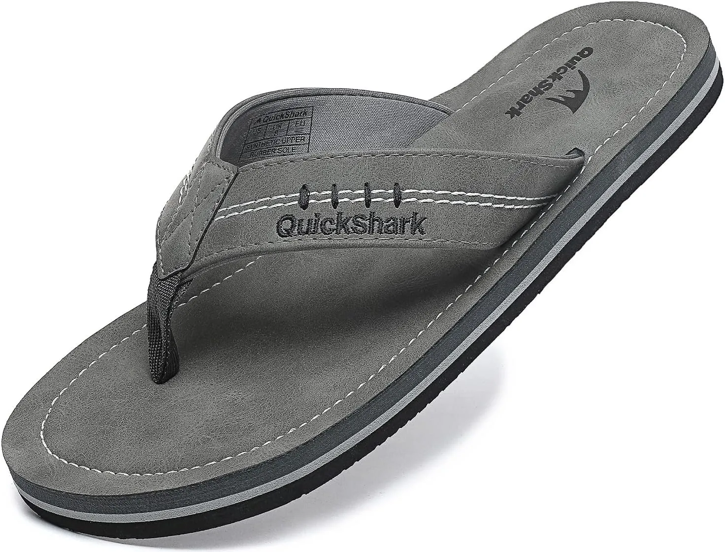 Quickshark Mens Flip Flops Leather Thong Sandals Arch Support Beach Slippers