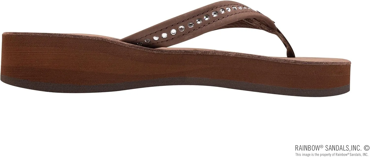 Rainbow Sandals Women's Four Layer Leather Wedge - 3/4" Strap w/Swarovski® Crystals