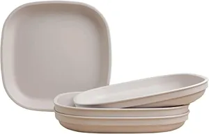 Re-Play Toddler Plates - 32 Oz. Deep-Walled Flat Kids Plates - Dishwasher & Microwave Safe - Made in USA - Set of 4-9" x 9" x 1.25" - Sand