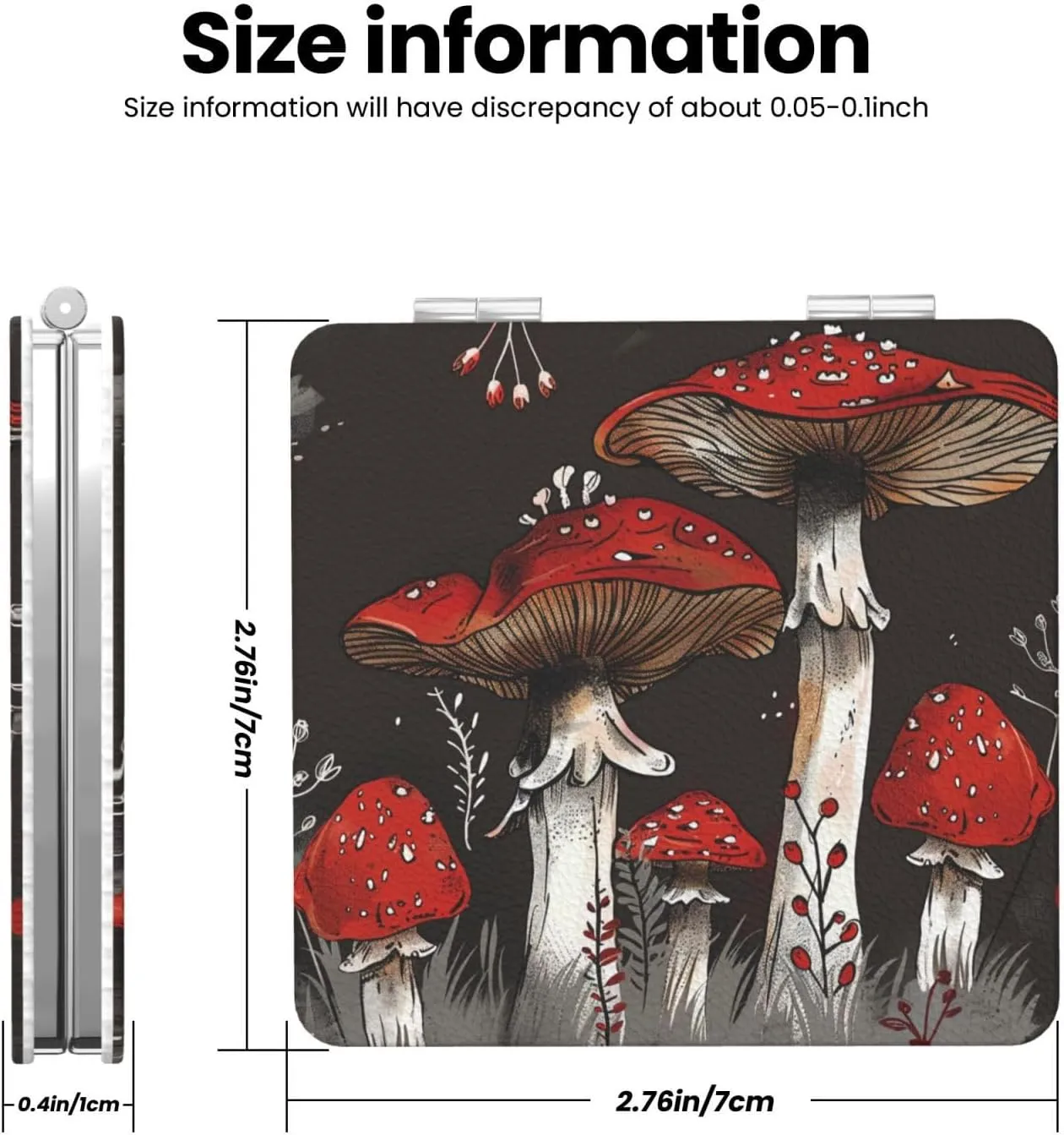 Red Mushrooms 1 Printed Square Pocket Makeup Mirror with 1X/2X Magnification, Portable Mini Travel Makeup Mirror for Travel Daily Work Beauty