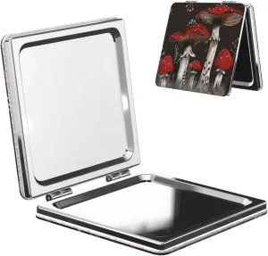 Red Mushrooms 1 Printed Square Pocket Makeup Mirror with 1X/2X Magnification, Portable Mini Travel Makeup Mirror for Travel Daily Work Beauty