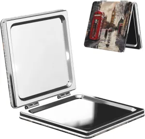 Red Phone Booth London Street Printed Square Pocket Makeup Mirror with 1X/2X Magnification, Portable Mini Travel Makeup Mirror for Travel Daily Work Beauty