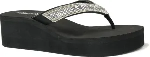 REDVOLUTION New Women's Rhinestone Sandals Platform T-Strap Jewel Sandals High Wedge Flip Flops